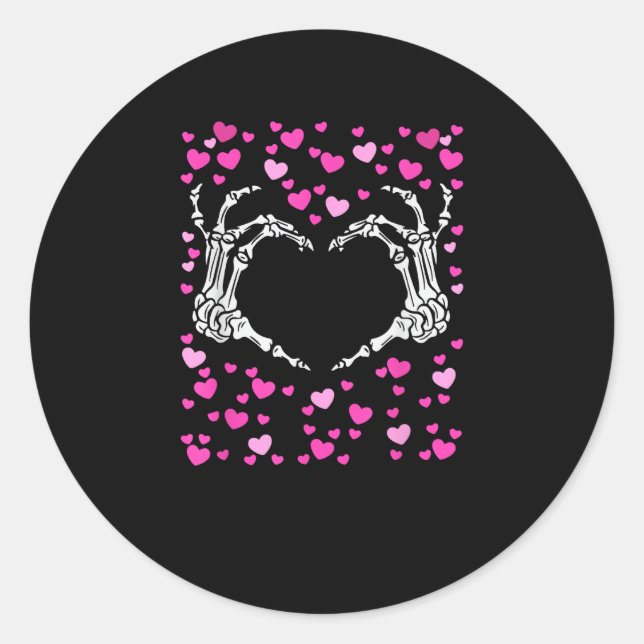 Sticker Rond Skeleton Coeur main Valentines Jour Funny Viral (Devant)