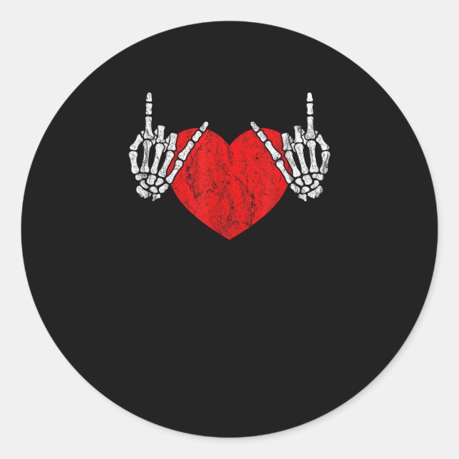 Sticker Rond Skeleton Coeur Mains Et Rouleau, Valentines Hallow (Devant)