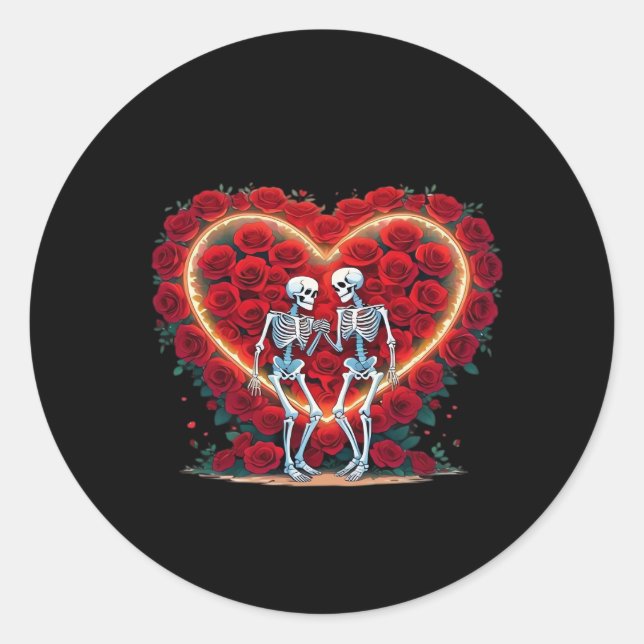 Sticker Rond Skeleton Couple Tenant Les Mains Dans Un Coeur De  (Devant)