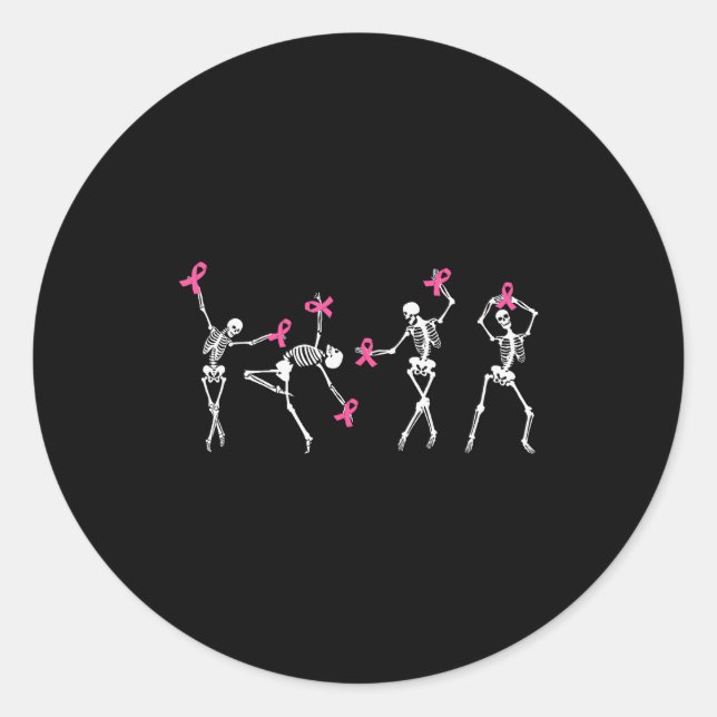 Sticker Rond Skeleton Dancing Nk Ribbon Breast Cancer Awareness (Devant)