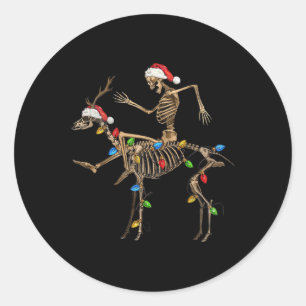 Sticker Rond Skeleton Deer Père Noël avec Noël Lumières