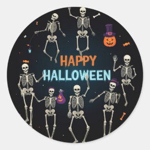 Sticker Rond Skeleton effrayant "Happy Halloween"