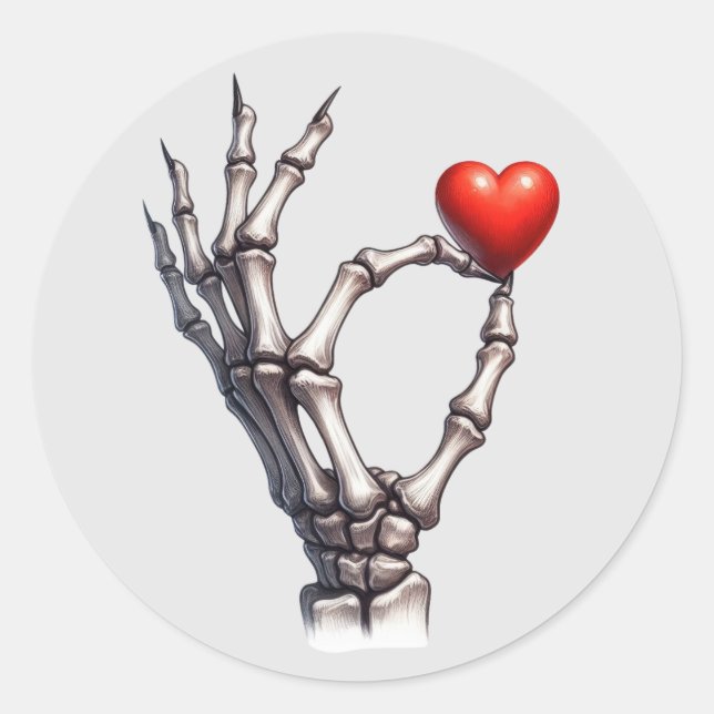Sticker Rond Skeleton équilibre main petit coeur (Devant)