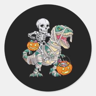 Sticker Rond Skeleton équitation maman Dinosaur T Rex Halloween