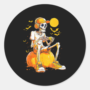 Sticker Rond Skeleton Gamer Funny Jeu Vidéo Halloween Boys M
