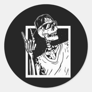 Sticker Rond Skeleton Halloween Costume Halloween Funny Rocker 
