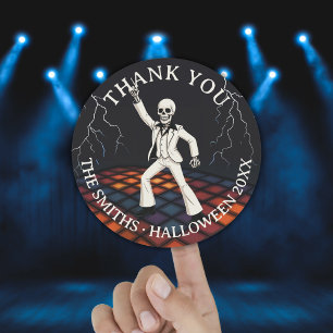 Sticker Rond Skeleton Halloween Disco Party Merci