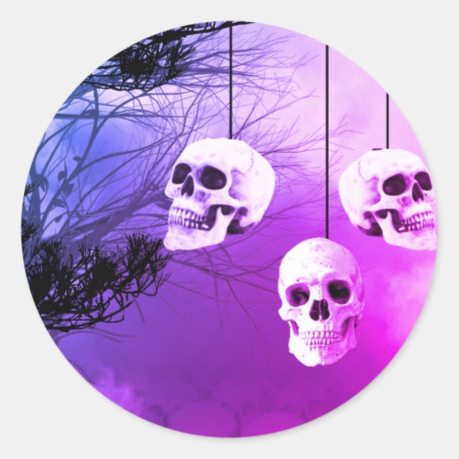 Sticker Rond Skeleton Halloween Soirée violette (Devant)