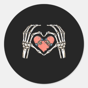 Sticker Rond Skeleton Hand Heart Skateboard Valentines Day Funn
