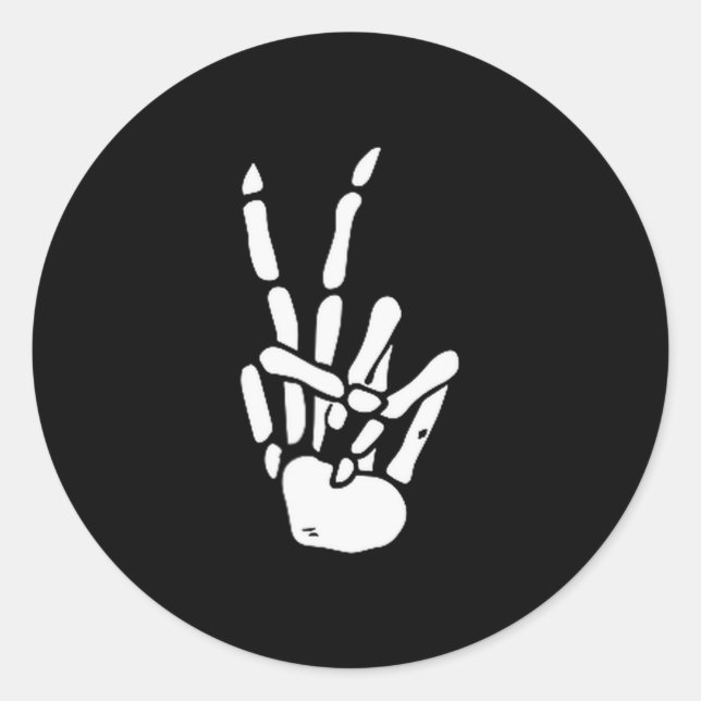 Sticker Rond Skeleton Hand Peace Sign Bone  (Devant)