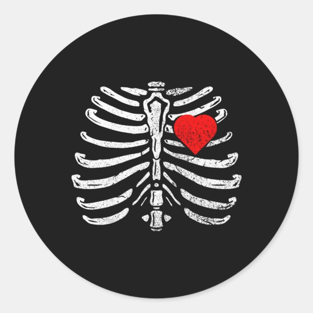 Sticker Rond Skeleton He Rib Cage X-Ray Halloween (Devant)