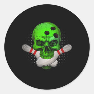 Sticker Rond Skeleton Head Skull Bowling Ball Et Pins Happy Ha
