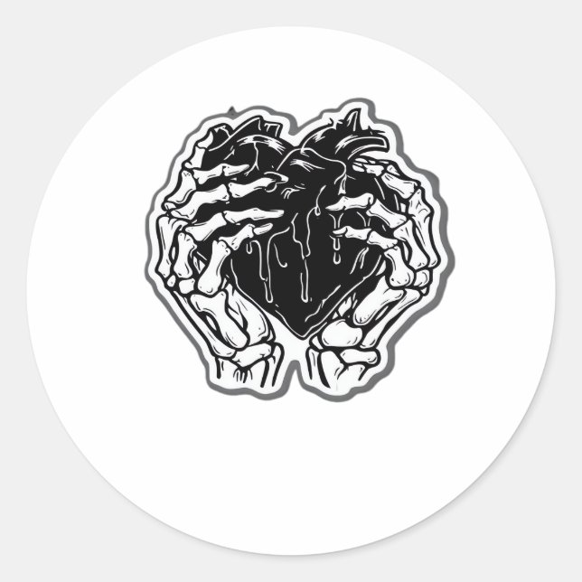 Sticker Rond Skeleton Heart Hands Drôle (Devant)
