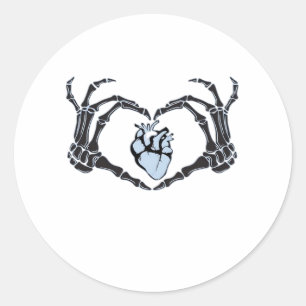 Sticker Rond Skeleton Heart Mains Design Classique Pour Hallowe