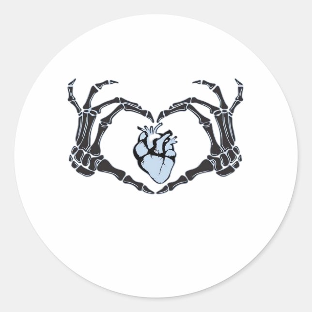 Sticker Rond Skeleton Heart Mains Design Classique Pour Hallowe (Devant)