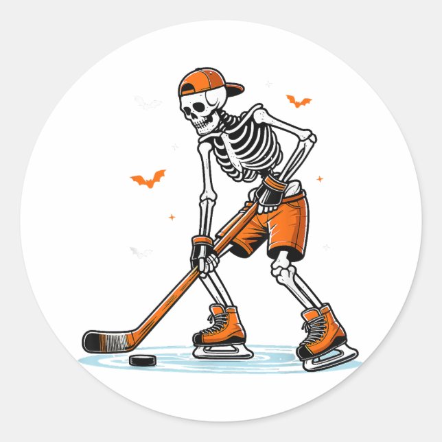 Sticker Rond Skeleton Hockey sur glace Halloween garçons Drôle  (Devant)