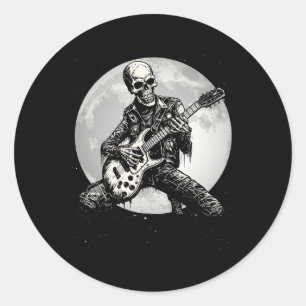 Sticker Rond Skeleton Jouer Guitare Punk Rock Musique Halloween