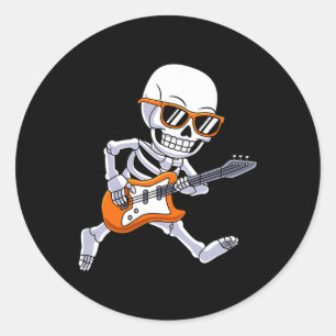 Sticker Rond Skeleton Jouer Guitare Rock Et Roll Boys Enfants