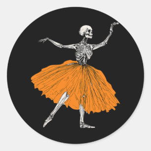 Sticker Rond Skeleton Llerina Danse Tutu Éffrayant Llet Danser