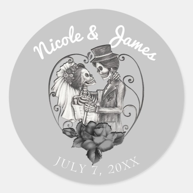 Sticker Rond Skeleton Love Couple Mariage Mariage (Devant)