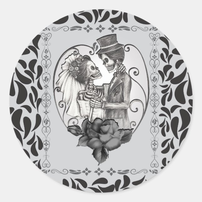 Sticker Rond Skeleton Love Couple Mariage Mariage (Devant)