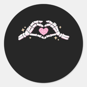 Sticker Rond Skeleton Mains Coeur drôle