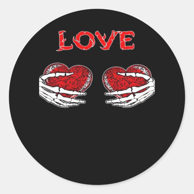 Sticker Rond Skeleton Mains Coeur Drôle Design (Devant)
