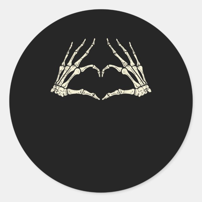 Sticker Rond Skeleton Mains Coeur drôle Halloween Hommes Femmes (Devant)