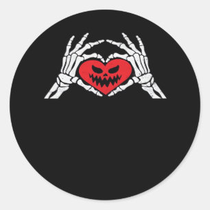 Sticker Rond Skeleton Met Un Coeur Halloween Éffrayant