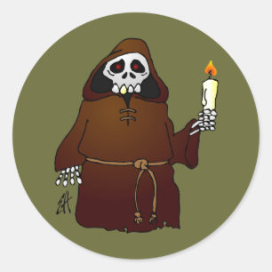 Sticker Rond Skeleton Monk effrayant