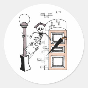 Sticker Rond Skeleton Movie Star Célébrité chante avec paraplui