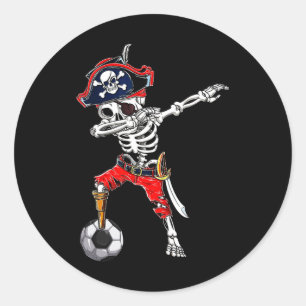 Sticker Rond Skeleton Pirate &amp; Soccer Ball Halloween Costum