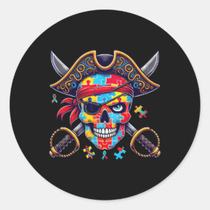 Sticker Rond Skeleton Pirate Crâne Halloween Hommes Femmes Enfa