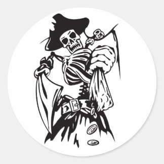 Sticker Rond Skeleton Pirate Fighter Sword Tattoo Style