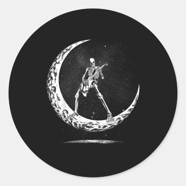 Sticker Rond Skeleton Playing Guitar Rock And Roll Band For Men (Devant)