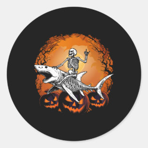 Sticker Rond Skeleton Riding Shark Lazy Halloween Costume Funny