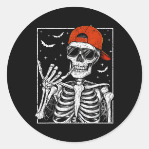 Sticker Rond Skeleton Rock Halloween Costume Cool Rock Mus