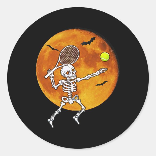 Sticker Rond Skeleton Tennis Halloween Racket Ll (Devant)