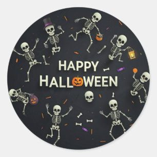 Sticker Rond Skeletons Halloween heureux