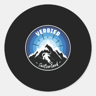 Sticker Rond Ski À Verbier Suisse Bleu