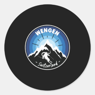 Sticker Rond Ski À Wengen Suisse Blue