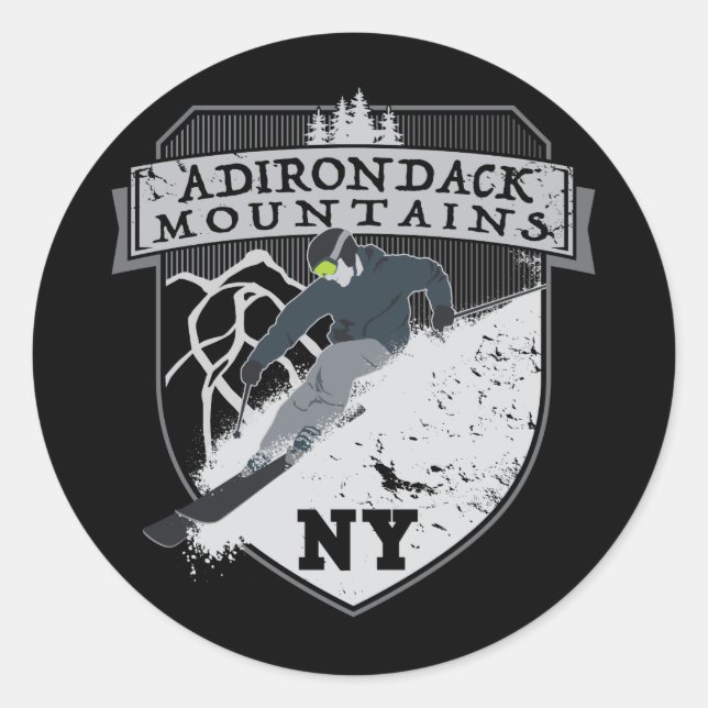 Sticker Rond Ski Adirondack Mountains, NY (Devant)