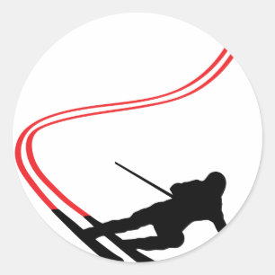 Sticker Rond ski alpin piste rouge