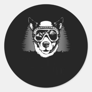 Sticker Rond Ski amusant Amoureux des chiens Ski de montagne Sp