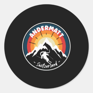 Sticker Rond Ski Andermatt Suisse Vintage