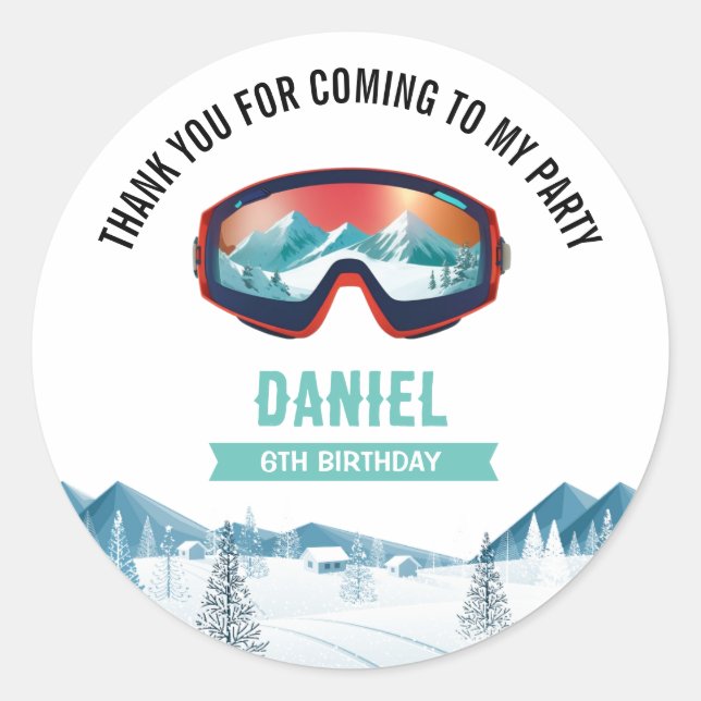 Sticker Rond Ski de fête d'anniversaire Snowboard (Devant)