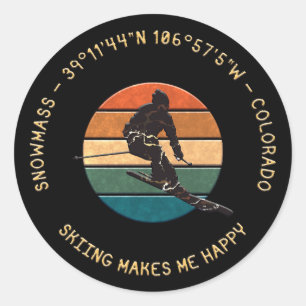 Sticker Rond Ski de masse, Colorado - Man Skier, Texte d'or