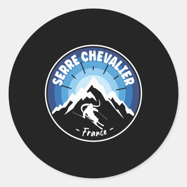 Sticker Rond Ski En Serre Chevalier France Bleu (Devant)