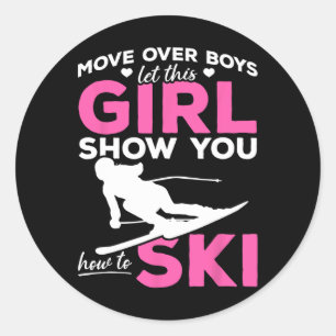 Sticker Rond Ski Girl Déplace Les Garçons Laissez Cette Fille V