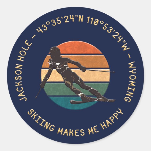 Sticker Rond Ski Jackson Hole, Wyoming - Femme Skier Sur Dark (Devant)